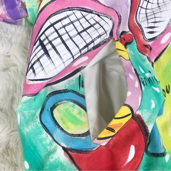 VINTAGE Hand Painted Bomber Jacket Tennis‎ Wearable Art Artsy 80s 90s Size Small - Picture 10 of 15